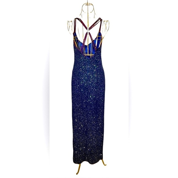 L.A. Glo Vintage Y2K Navy Long Gown, Colorful Sequins, 9/10 Juniors or S Women’s - Picture 6 of 16